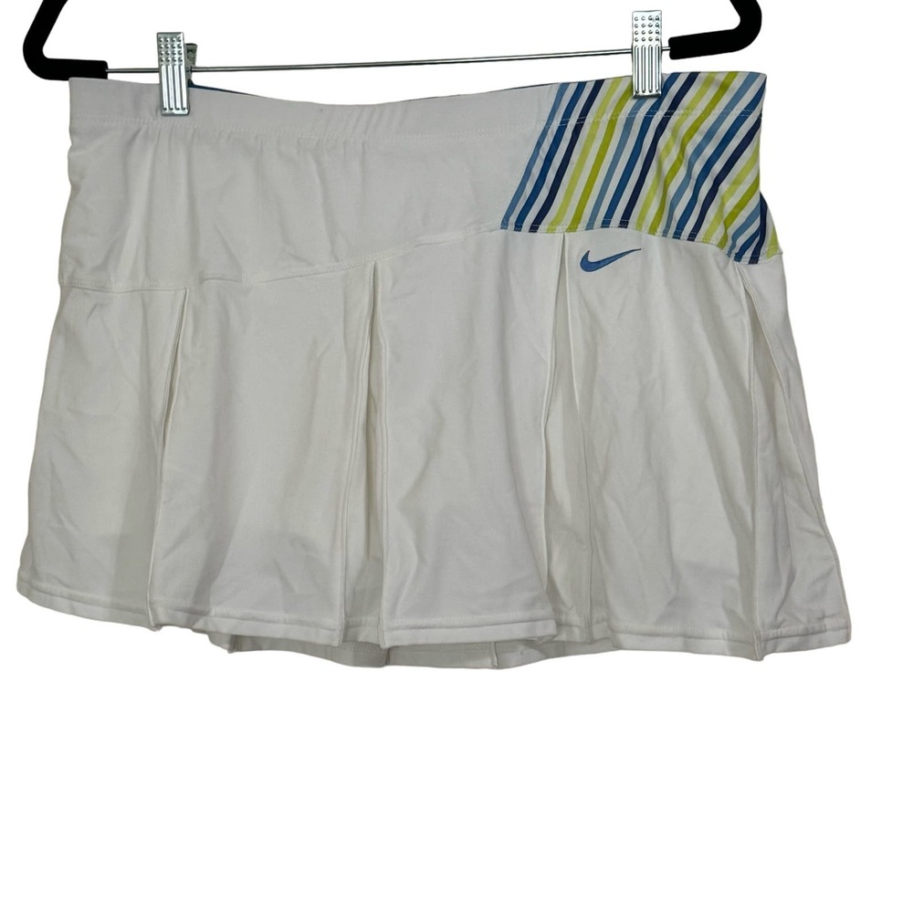 NWT Nike Dri Fit Tennis Pleated Skirt Skort Large 12 14 White Blue Pickle Ball